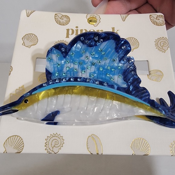 Piper K Blue Swordfish Rhinestones Hair Claw Hair Clip Sea Life Coastal Beach - Picture 2 of 5